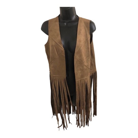 Sincerely‎ Jules suede boho western brown fringed open front vest size small - Picture 8 of 13
